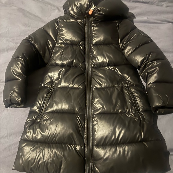 SAVE THE DUCK Shiny Black Kids Puffer Coat - Picture 1 of 7